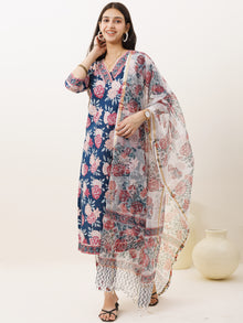 Rozana Nazmil Set Of Kurta Pants Kota Doria Dupatta