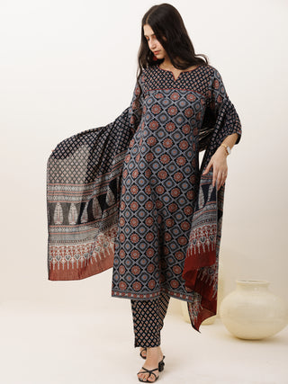 Ajrakh Shamiyana Set Of Kurta Pants Dupatta