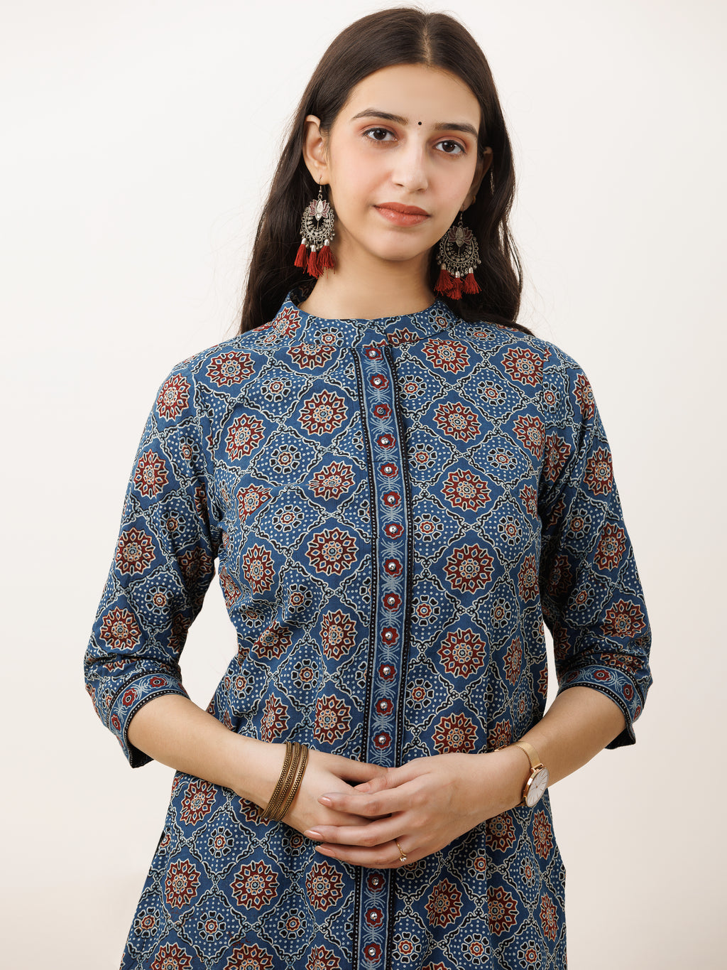 Ajrakh Printed Red with Mirror Straight Cut Kurti - Byhand I Indian Ethnic  Wear Online I Sustainable Fashion I Handmade Clothes
