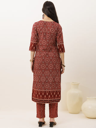 Ajrakh Tahsin Set Of Kurta Pants Dupatta