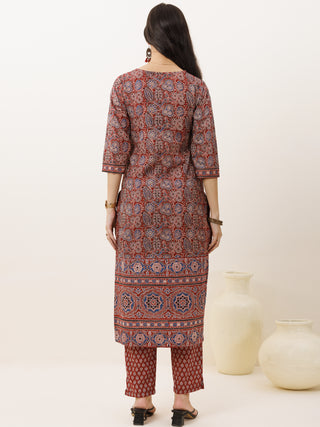 Ajrakh Mida Set Of Kurta Pants Dupatta