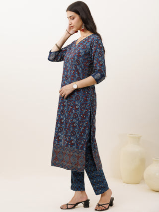 Ajrakh Noori Set Of Kurta Pants Dupatta