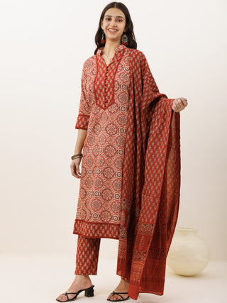 Ajrakh Rangrez Set Of Kurta Pants Dupatta