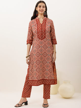 Ajrakh Rangrez Set Of Kurta Pants Dupatta