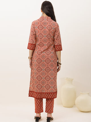 Ajrakh Rangrez Set Of Kurta Pants Dupatta