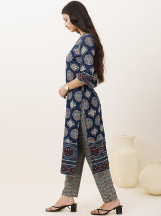 Ajrakh Mohak Set Of Kurta Pants Dupatta