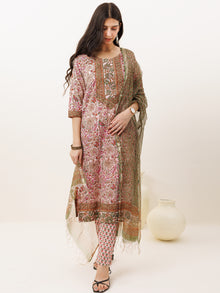 Rozana Apsara Set Of Kurta Pants Kota Doria Dupatta