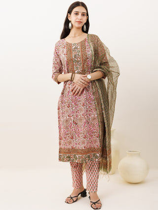 Rozana Apsara Set Of Kurta Pants Kota Doria Dupatta