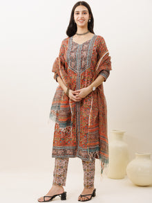 Rozana Siya Set Of Kurta Pants Kota Doria Dupatta