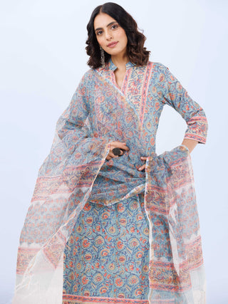 Aina Ruh Set Of Kurta Pants Kota Dupatta