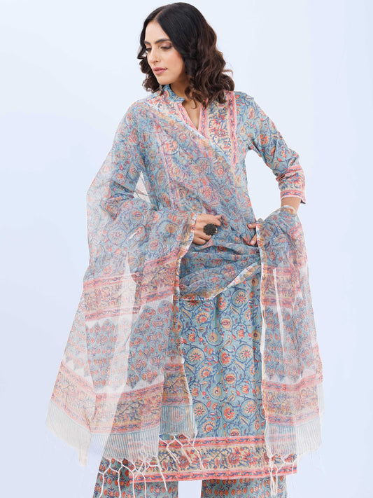 Aina Ruh Set Of Kurta Pants Kota Dupatta