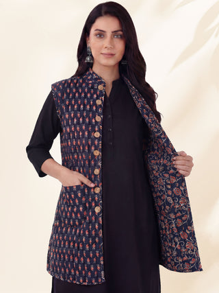 Shishir Kriti Ajrakh Quilted Reversible Sleeveless Jacket