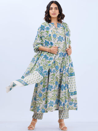 Aina Nutan Set Of Kali Kurta Pants Dupatta