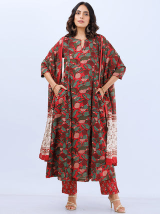 Aina Zoya Set Of Kali Kurta Pants Dupatta