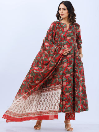 Aina Zoya Set Of Kali Kurta Pants Dupatta