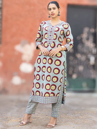 Roz Sana Set Of Ajrakh Kurta Pants Dupatta