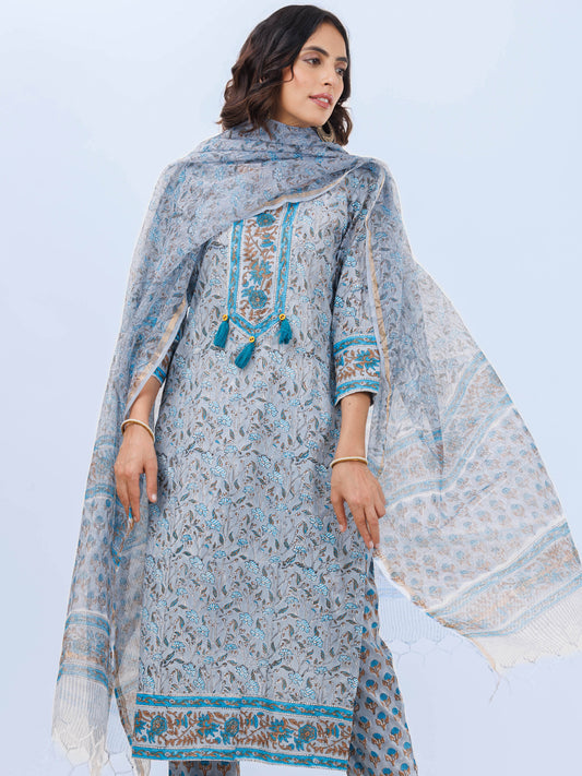 Aina Mohak Set Of Kurta Pants Kota Dupatta