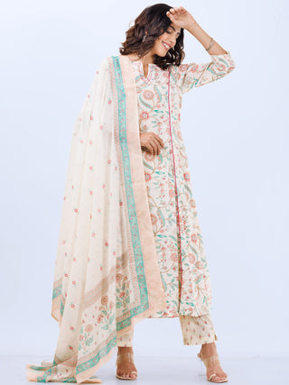 Aina Pooja Set Of Kalidar Kurta Pants Dupatta