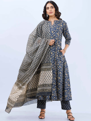 Aina Neelam Set Of Kalidar Kurta Pants Dupatta