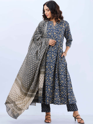 Aina Neelam Set Of Kalidar Kurta Pants Dupatta