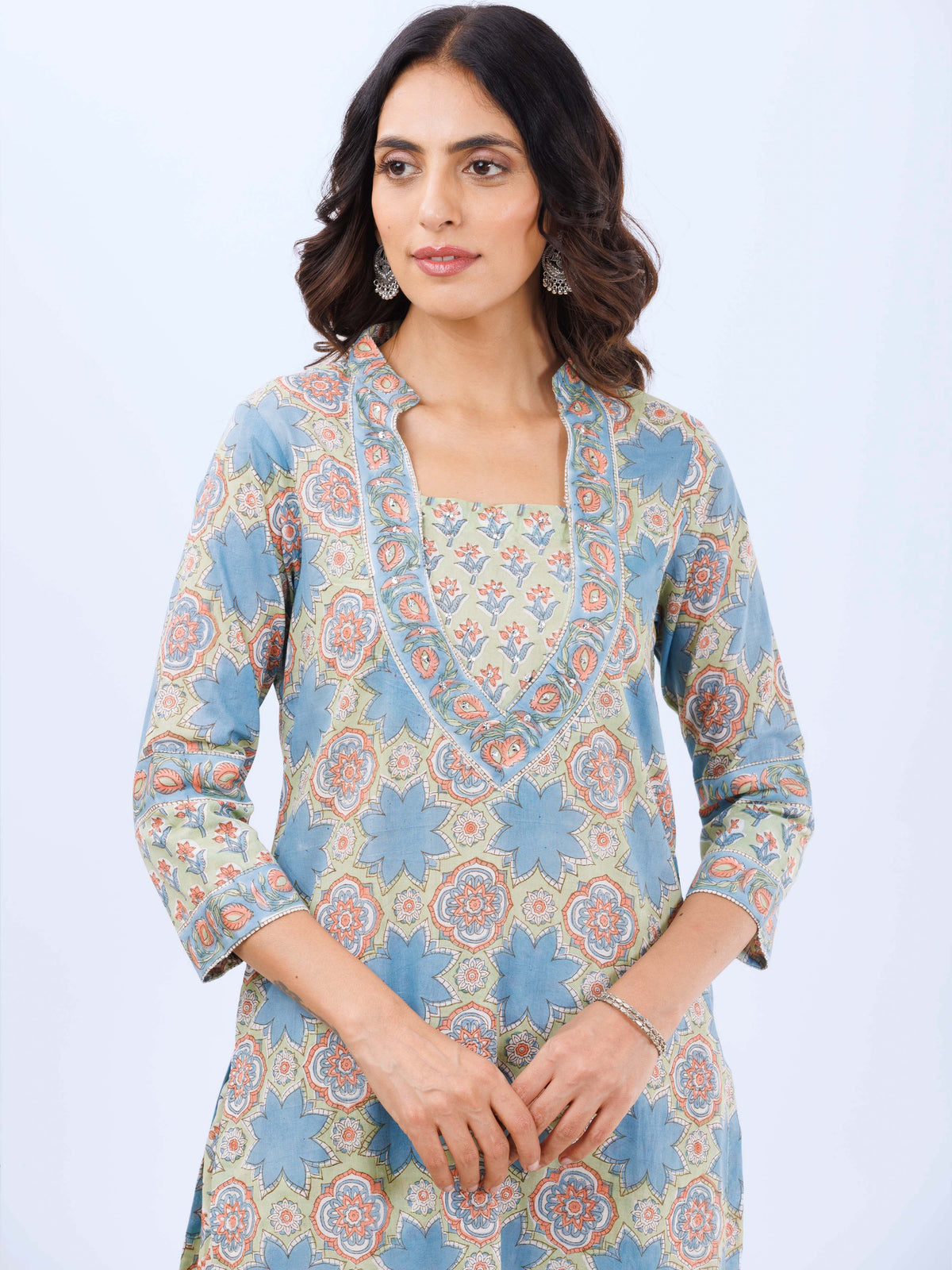 Hand Block Printed Cotton Fabric Per Meter - F001F2984
