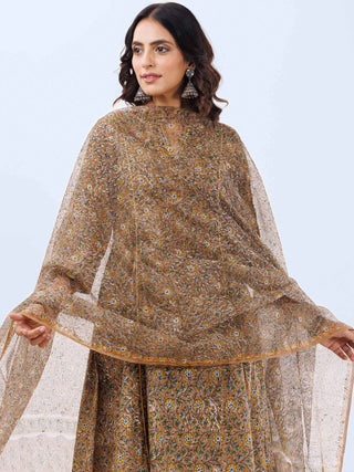 Aina Manal Set Of Kali Kurta Pants Dupatta