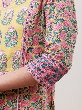 Hand Block Printed Cotton Fabric Per Meter - F001F2839
