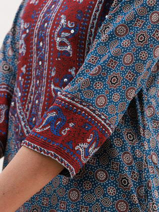 Ajrakh Rukshar Set Of Kurta Pants Dupatta