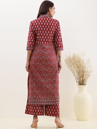 Ajrakh Manal Set Of Kurta Pants Dupatta