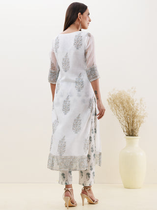 Rozana Heena Set Of Kota Doria Kurta Pants Dupatta