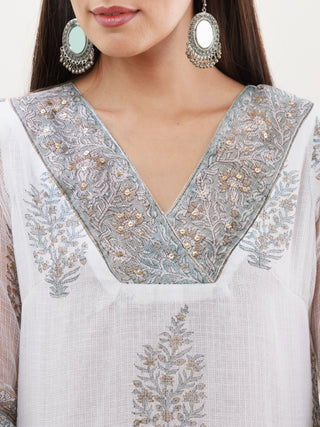 Rozana Heena Set Of Kota Doria Kurta Pants Dupatta
