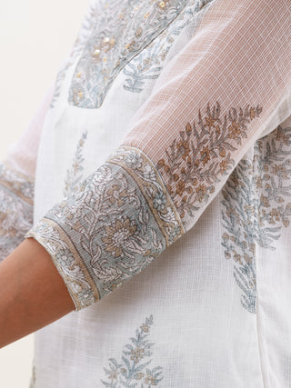 Rozana Heena Set Of Kota Doria Kurta Pants Dupatta