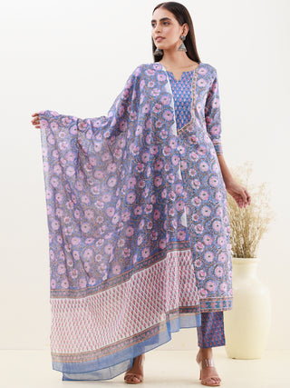 Rozana Gauri Set Of Kurta Pants Dupatta