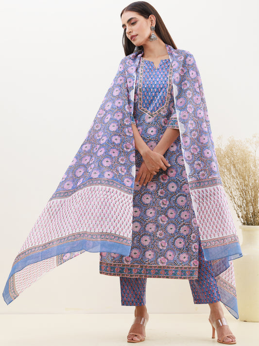 Rozana Gauri Set Of Kurta Pants Dupatta
