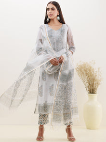 Rozana Tarang Set Of Kota Doria Kurta Pants Dupatta