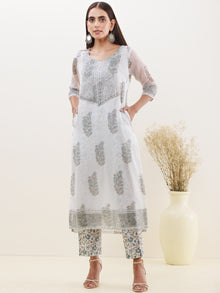 Rozana Tarang Set Of Kota Doria Kurta Pants Dupatta