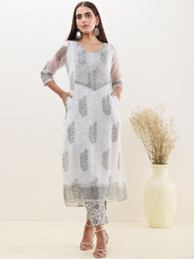 Rozana Tarang Set Of Kota Doria Kurta Pants Dupatta