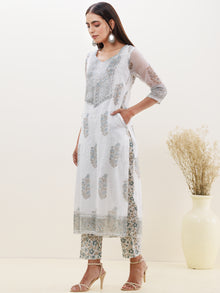 Rozana Tarang Set Of Kota Doria Kurta Pants Dupatta