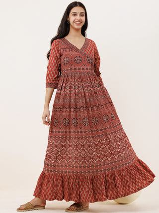 Ajrakh Isha Long Flared Dress