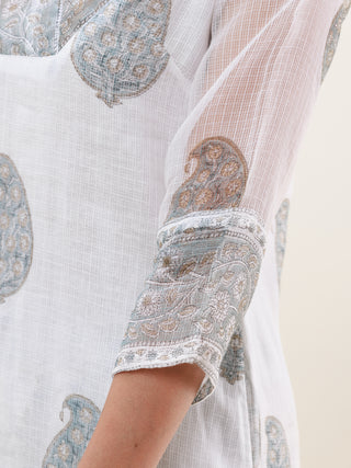 Rozana Sunaina Set Of Kota Doria Kurta Pants Dupatta