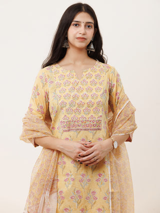 Rozana Rukshar Set Of Kurta Pants Kota Doria Dupatta