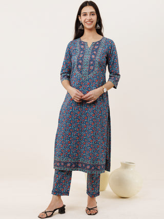Rozana Neelam Set Of Kurta Pants Kota Doria Dupatta