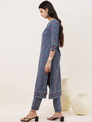 Rozana Neelam Set Of Kurta Pants Kota Doria Dupatta