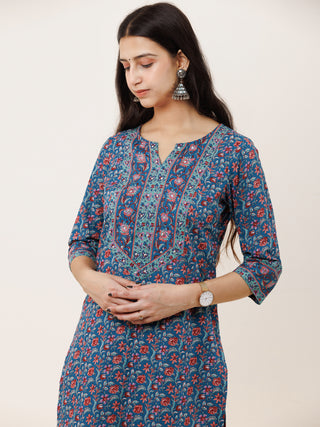 Rozana Neelam Set Of Kurta Pants Kota Doria Dupatta