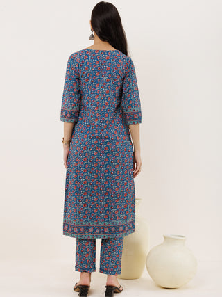 Rozana Neelam Set Of Kurta Pants Kota Doria Dupatta