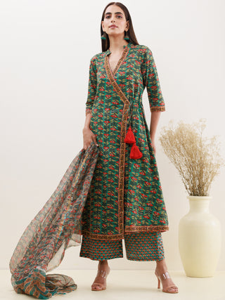 Rozana Diva Set Of Angrakha Kurta Pants Kota Doria Dupatta