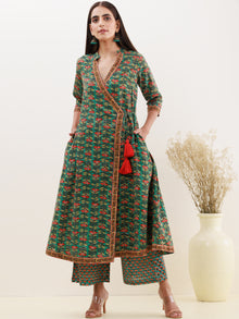 Rozana Diva Set Of Angrakha Kurta Pants Kota Doria Dupatta