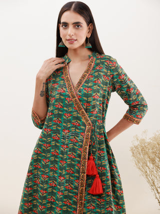 Rozana Diva Set Of Angrakha Kurta Pants Kota Doria Dupatta