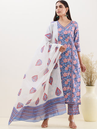 Rozana Karuna Set Of Kurta Pants Dupatta