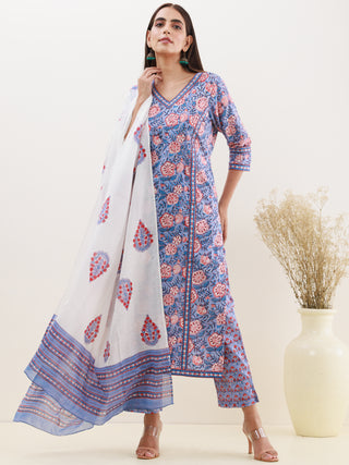 Rozana Karuna Set Of Kurta Pants Dupatta
